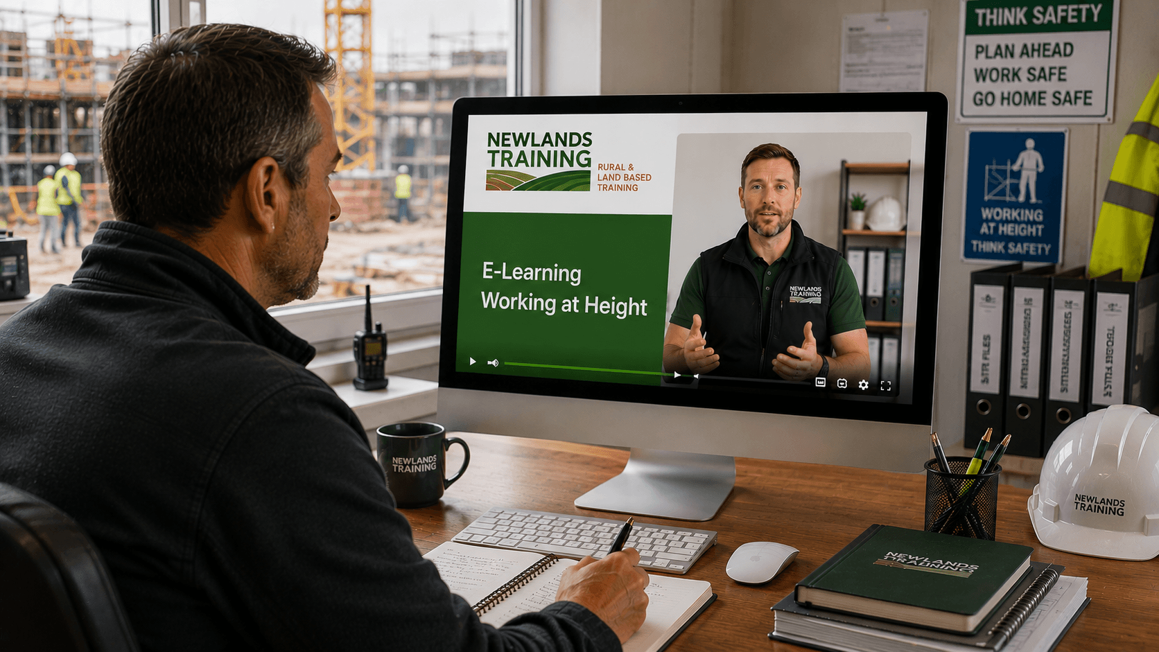 Construction professional completing Working at Height e-learning course from Newlands Training