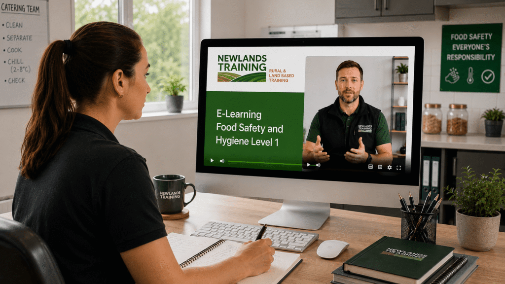 Woman completing Food Safety and Hygiene Level 1 e-learning course from Newlands Training
