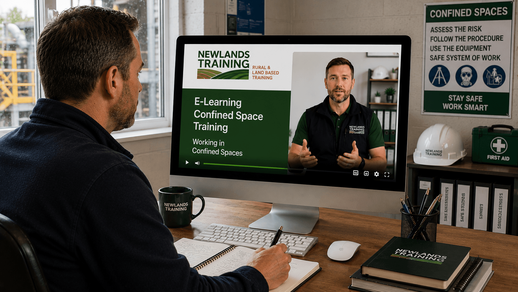 Engineer completing confined space training e-learning course from Newlands Training