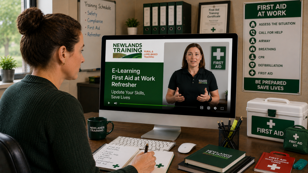 Traditional Agricultural Courses Vs E-Learning: Which is Right For You? 1 Woman completing First Aid at Work Refresher e-learning course from Newlands Training